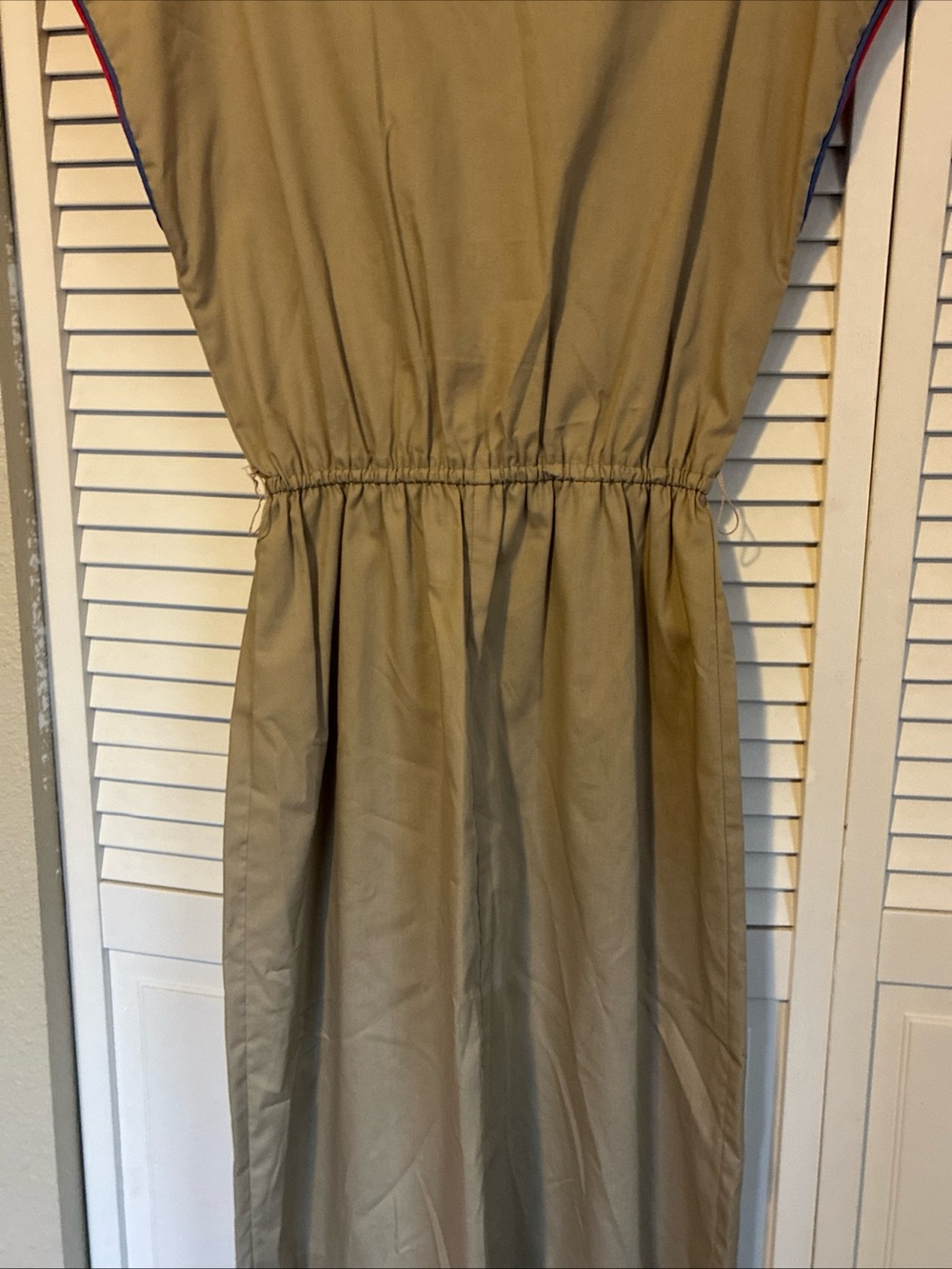 Vintage 70s Romper House Dress Beige with Red/Blue Piping Camp Western L (10-12) - Picture 5 of 7